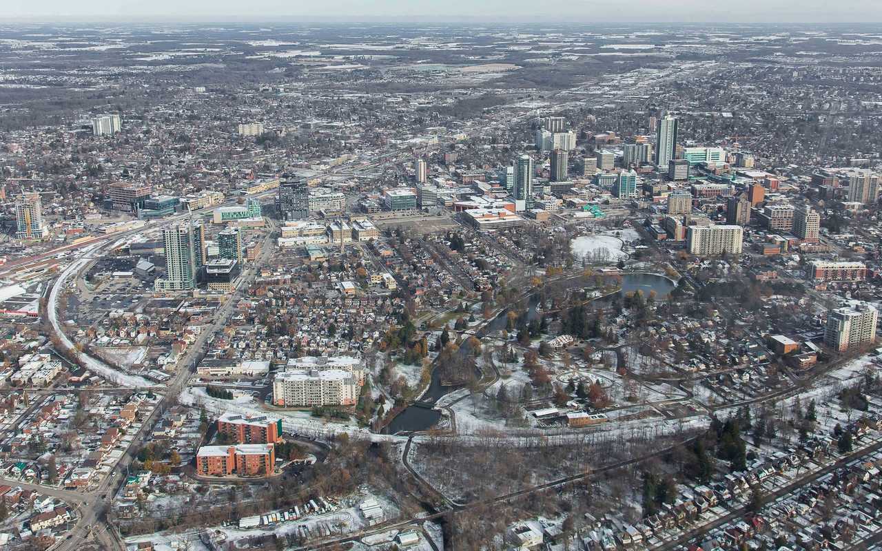 Aerial view of downtown Kitchener, Ontario